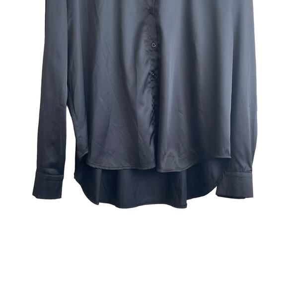 Satiny Women Top XL‎ Black Button Up High Low Hem Witchy Goth Punk Rocker Disco - Picture 5 of 10